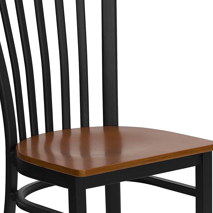 Flash Furniture HERCULES Series Black School House Back Metal Restaurant Chair - Cherry Wood Seat