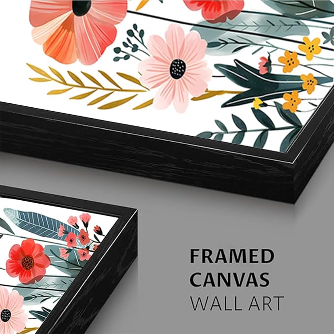 KISSFOX Framed Colorful Wildflower Canvas Wall Art Set Of 3 Flowers Pictures Prints Flowers Printing Floral Watercolors Flower wall Decor Living Room Girls Bedroom Bathroom