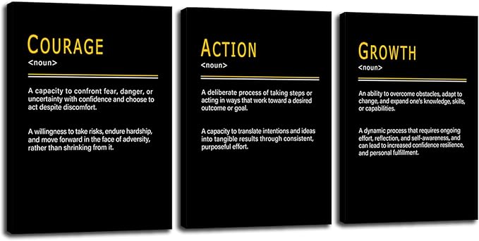 WYJDFART Inspirational Quotes Posters COURAGE ACTION GROWTH Noun Painting Modern Artwork Motivational Quotes Posters about Personal Progress for Office Home Bedroom Workplace [60''Wx 28''H]