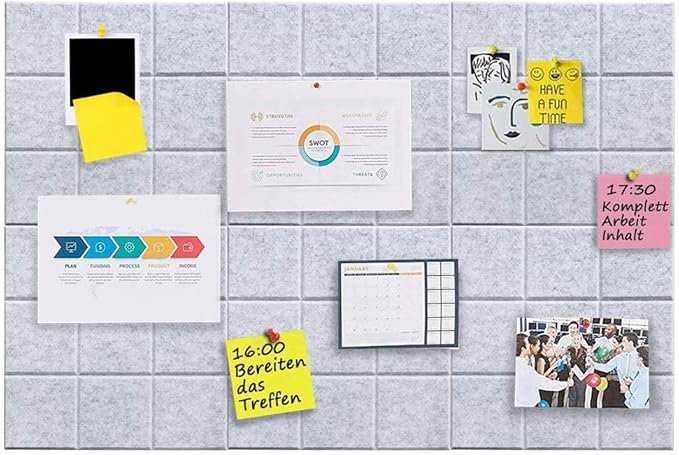 Large Cork Board Felt Board Tiles for Walls with 60 Push Pins, 11.8"x11.8" Pack of 12 Pin Board Notice Boards for Home Office Kitchen, Bulletin Board Wall Tiles for Photos Memos
