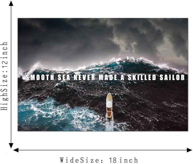 Inspirational Canvas Wall Art Motivational Posters Success Painting Smooth Seas Pictures Positive Motto Office Quotes Prints Artwork for Living Room Teen Bedroom Framed Easy to Hang (12”Hx16”W)
