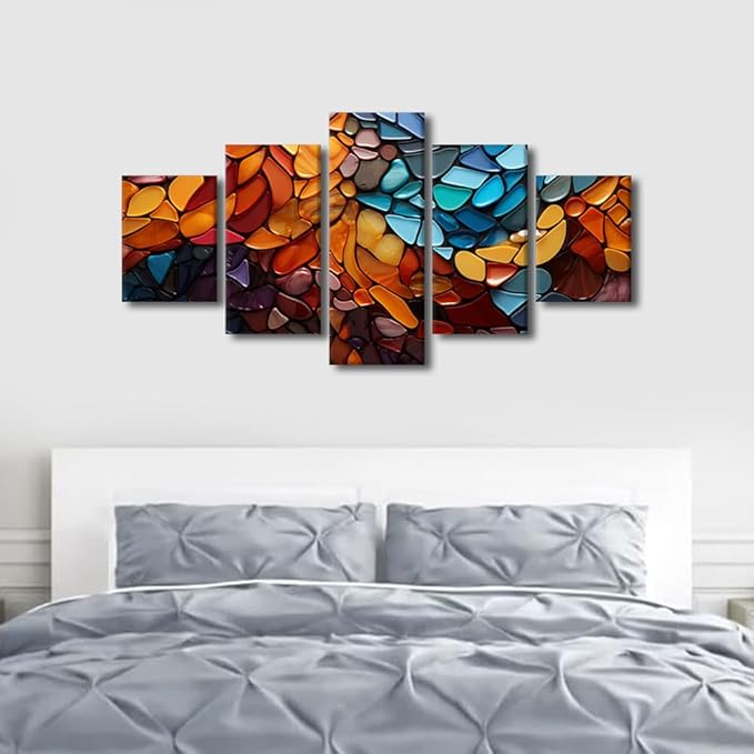 Modern Wall Art Colorful Abstract Canvas Wall Art Decor Mosaic Style Pattern Prints on Canvas 5 Panel Canvas Poster Art for Men Lady Living Room Decoration Stretched Ready to Hang 60x32 in