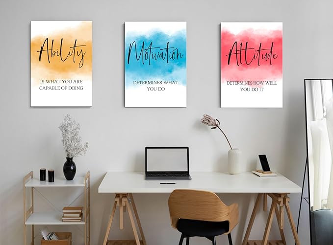 3 Pieces Ability Motivation Attitude Inspirational Wall Art Motivational Wall Canvas Art Quote Posters Inspirational Artwork Motivation Poster for Office Classroom Living Room Decor (20''Wx28''Hx3PCS)