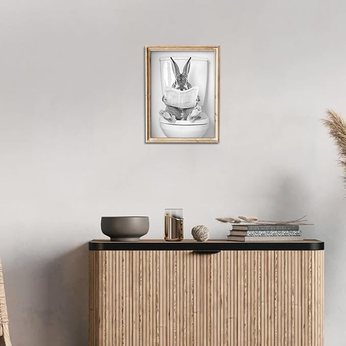 uniro Funny Bathroom Wall Art Prints Funny Rabbit on Toilet Wall Art Vintage Reading Newspaper Bunny Bathroom Print Whimsical Farmhouse Decor Cute Bunny Animal Canvas Print Painting Modern Bathroom Signs Wall Art Poster for Bathroom Decor( 8" x 10"-UNF...