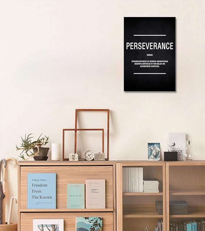 Inspirational Canvas Wall Art Motivational Painting Perseverance Noun Pictures Inspiring Entrepreneur Quote Success Posters and Prints Artwork Decor for Home Office Framed Ready to Hang -12”Wx16”H