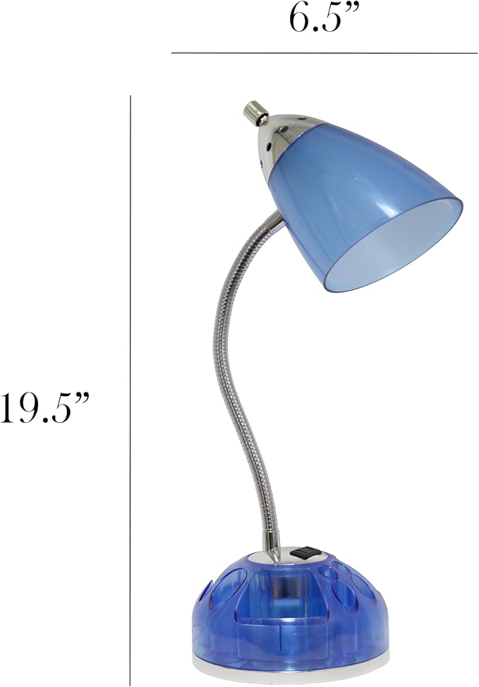 Simple Designs LD1015-CBL-LB 19.5" Flossy Organizer Desk Lamp with Charging Outlet Lazy Susan Base and LED Bulb, Blue