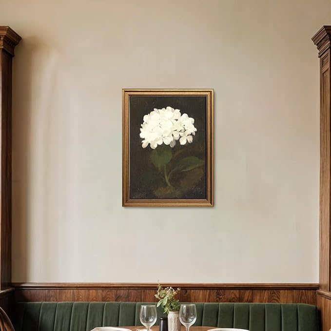 Gold Framed Wall Art Vintage Canvas Wall Art White Hydrangea Flower Floral Artwork Prints Picture for Living Room Bedroom Farmhouse Bathroom Office Decor, 16x24
