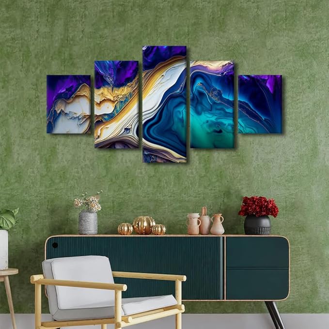 Abstract Art Canvas Wall Art Decor Modern Room Wall Art for Men Swirls of Multi Color Marble Picture Printing 5 Panel Poster for Cool Girl Cool Boy Bedroom Decor Stretched Ready to Hang 60x32 in