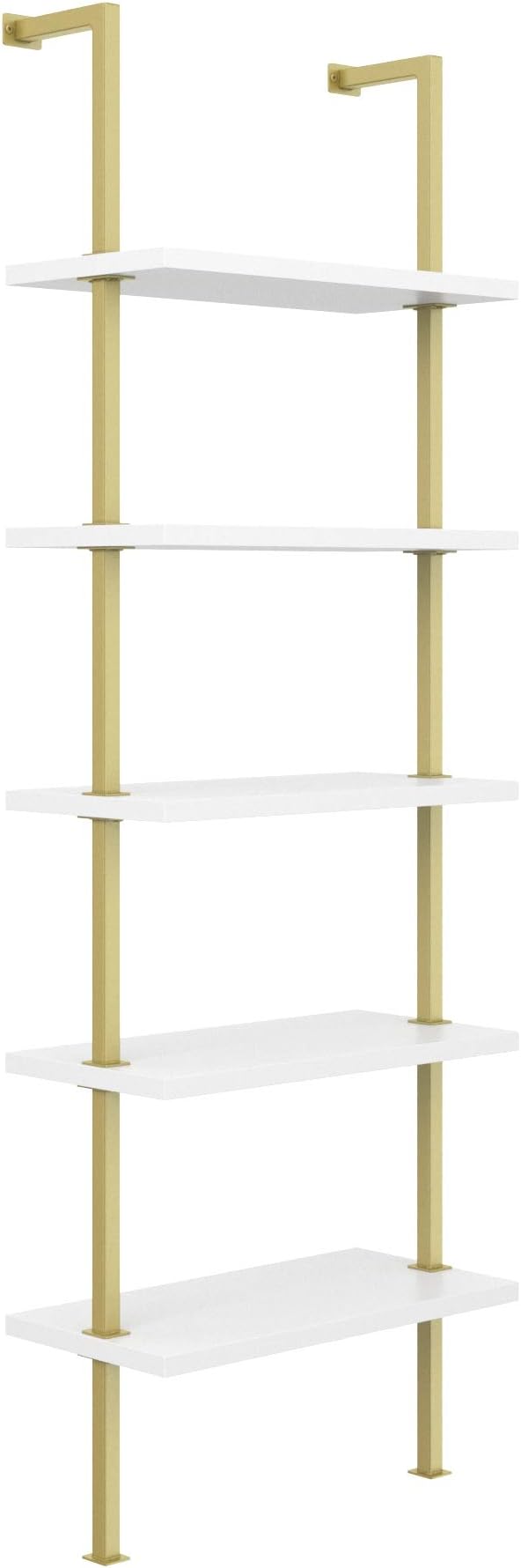 Nathan James Theo 5-Shelf Gold, Ladder Bookcase with Gold/Brass Metal Frame, White, Set of 3