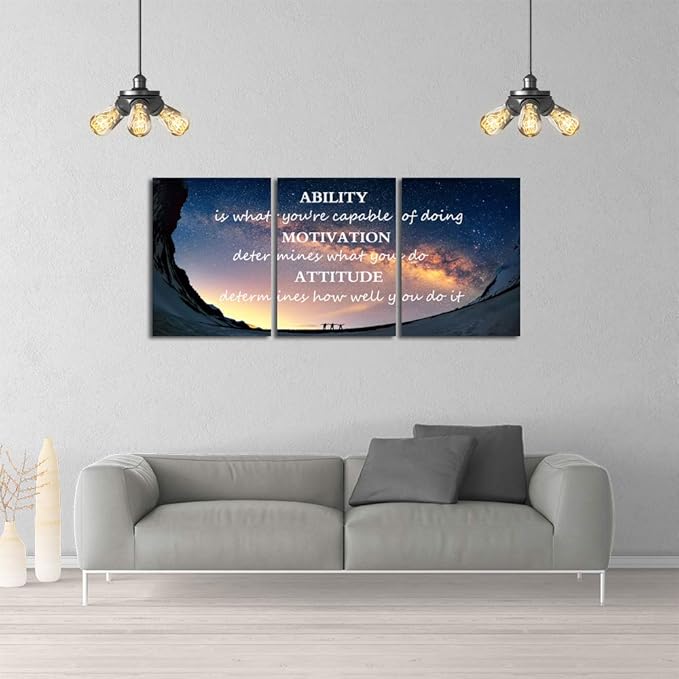 Yetaryy Large Canvas Quotes Wall Art Ability Motivation Attitude Inspirational Saying Posters and Prints 3 Piece Home Decor Entrepreneur Office Words Quote Decoration Ready to Hang - 60" W x 28" H