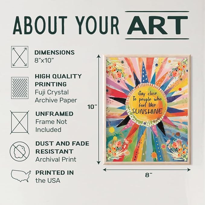 Inspirational Art positive Wall Decor - Colorful Watercolor Family Room Decor - positive Sayings Wall Art for Women, Happy Home Picture - Womens Bedroom Artwork, Inspirational Quotes Living room Print