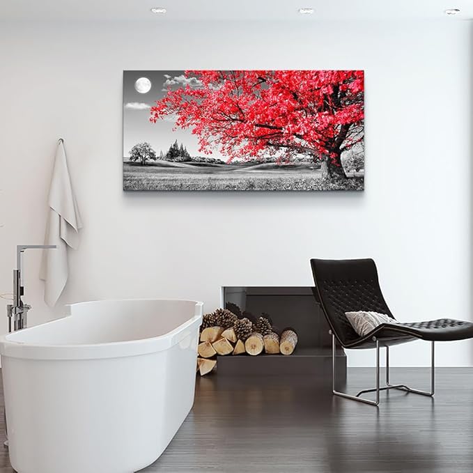 Canvas Wall Art For Living Room Office Wall Decor Bedroom Decor Black And White Landscape Wall Painting Red Tree Scenery Pictures Canvas Prints Ready To Hang For Room Home Decoration 40 X 20