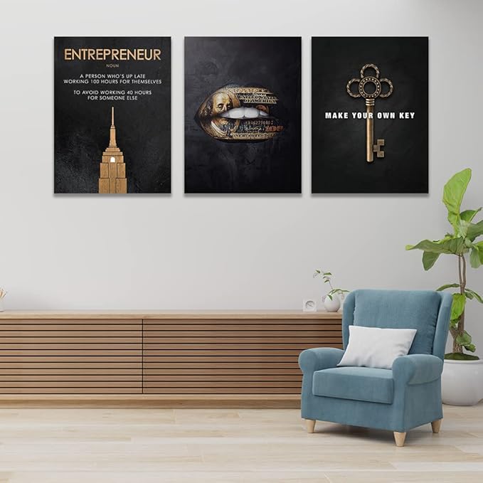 Halioyo Motivational Wall Art Canvas Prints, 3 Panel Entrepreneur Office Wall Art with Inspirational Quotes, Positive Saying Painting Posters for Living Room Bedroom(20x28inch), Ready to Hang