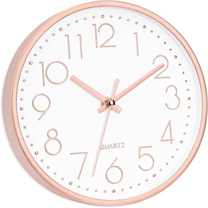 Foxtop 8 Inch Wall Clock Modern Small Wall Clocks Battery Operated Silent Non-Ticking Round Quartz Rose Gold Wall Clock for Office Bedroom Kitchen Home School