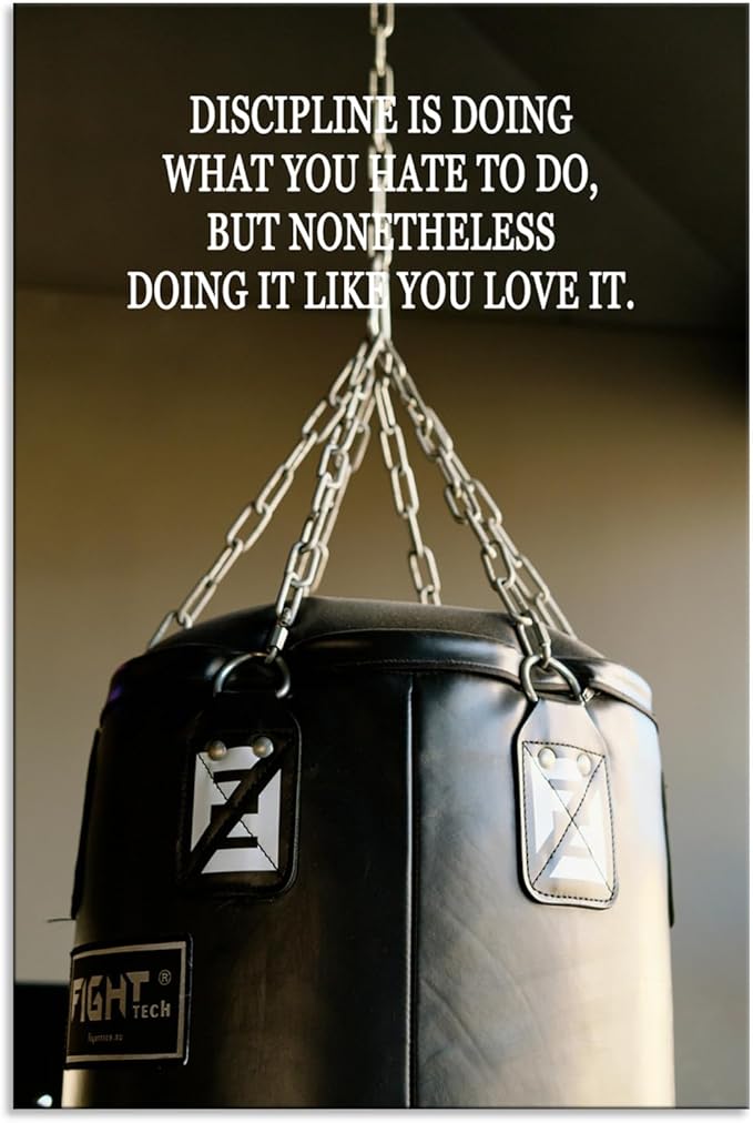 Discipline is Doing What You Hate...Motivational Boxing Wall Art Inspirational Gym Wall Decor Fitness Motivation Poster Printed Canvas for Study Room Bedroom Home Framed [24" W X 36" H]