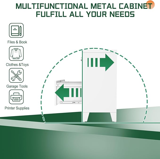 2 Drawer File Cabinet with Lock, Metal Lateral File Cabinets for Home Office, Steel Wide Filing Organization Storage Cabinets, Home Office Furniture for Hanging Files Letter/Legal/F4/A4 Size