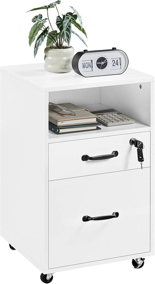 Yaheetech File Cabinet Vertical File Cabinets Mobile Letter Size File Storage Organizer Small Filing Cabinet Printer Stand for Home and Office White