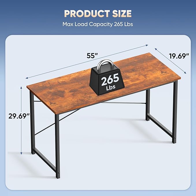 DUMOS 55 Inch Office Computer Desk Modern Simple Style Writing Study Work Table for Home Bedroom - Wood Brown