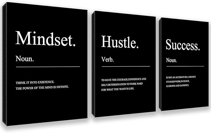 Black Motivational Mindset Wall Decor Canvas Wall Art Hustle Posters Prints Inspirational Entrepreneur Office Decor Success Paintings Artwork Home Bedroom Living Room Decorations (48" Wx24 H)