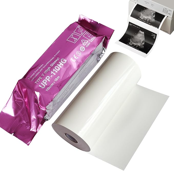 UPP-110HG Ultrasound Thermal Paper, High Gloss 110 Film for Sony/Mitsubishi Printers, Fetal Monitor Paper Roll (110mmx18m, 10 Rolls/Box)