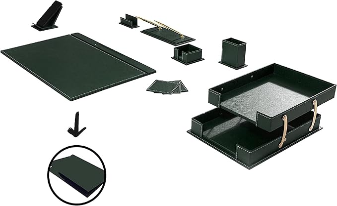 MOOGCO 12-Piece Leather Desk Set — Desk Pad 23.2" x 15.4", Double Document Tray, Pen Holder — Desk Organizer Set for Home Office & Executive Desk Accessories