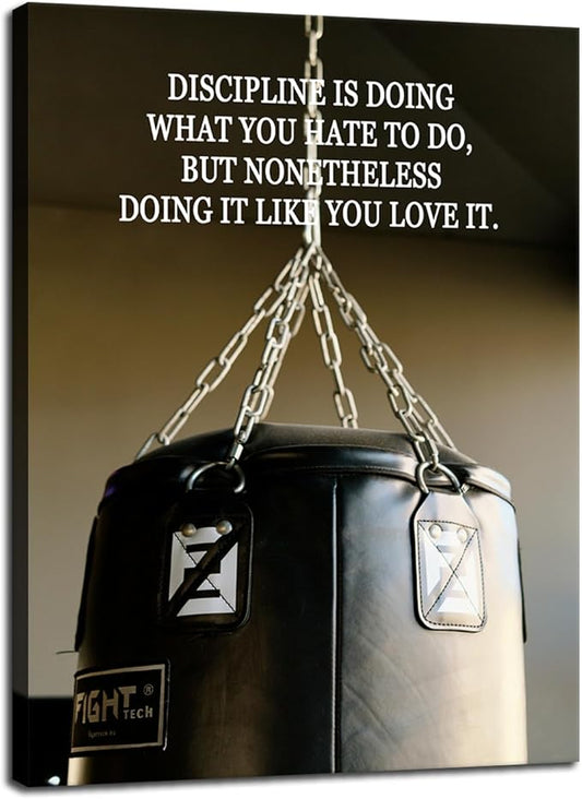 Discipline is Doing What You Hate... Inspirational Gym Wall Decor Fitness Motivation Poster Wall Art Printed Canvas for Boxing Gym Study Room Bedroom Home Framed [18" W X 24" H]