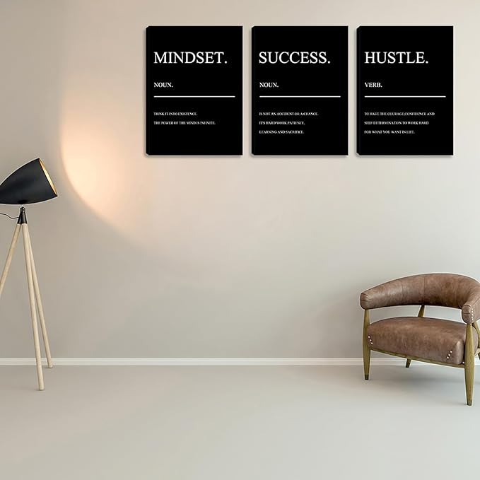 Inspiring Hustle Painting Prints Motivational Black Quotes Success Noun Posters Office Wall Decor Artwork Inspirational Canvas Wall Art Home Living Room Bedroom Framed Artwork (48" Wx24 H)