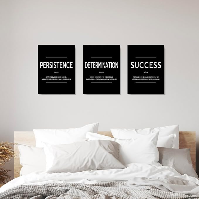 LMGOV Motivational Office Wall decor for Men, 12" x16" Success Wall Art for Bedroom, Black and White Canvas Painting for Bathroom, Positive Poster for Dorm, College, Gym