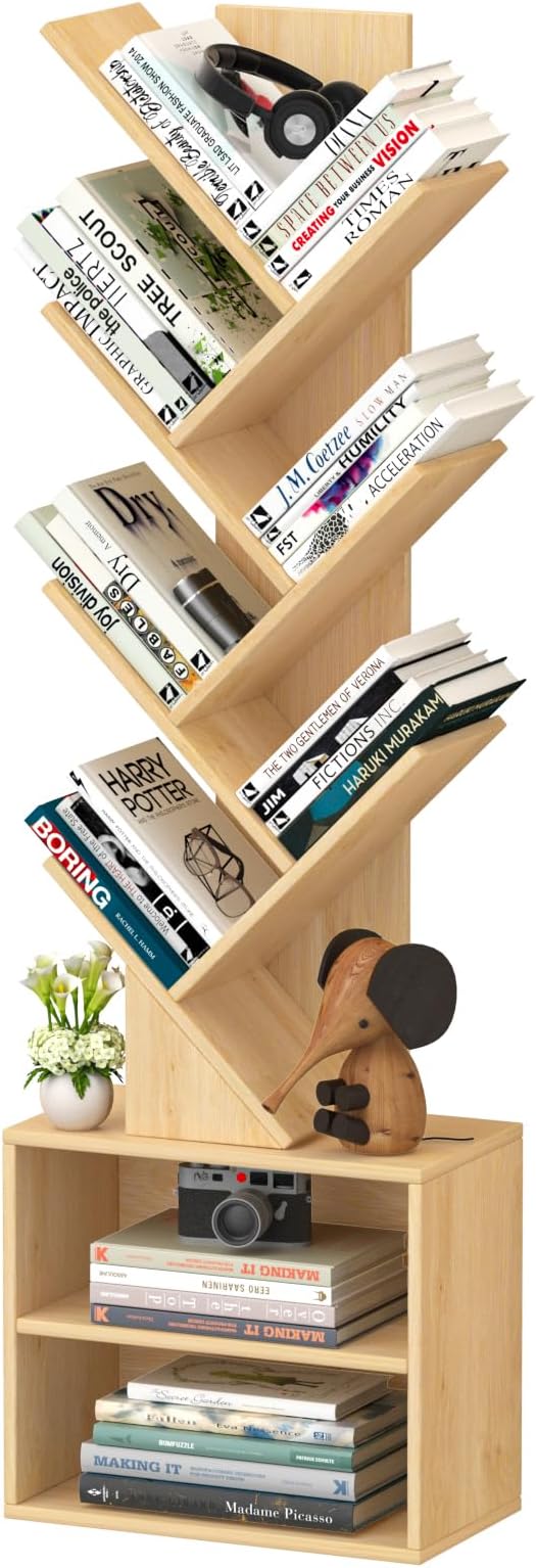 10 Tier Tree Bookshelf,Christmas Green Bookcase for Narrow Space, Storage Organizer Floor Standing Bookshelves for Books, Tall Book Case for Home Office, Living Room, Bedroom