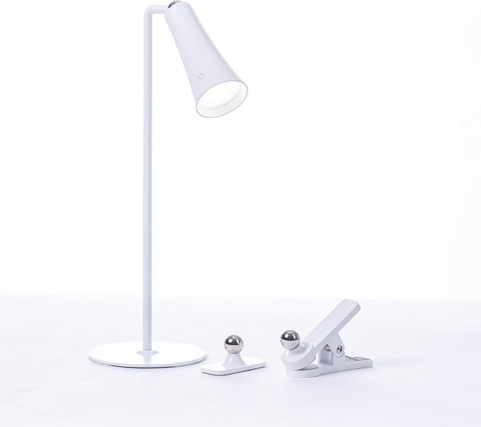 Flute Lamp - 4-in-1 Rechargeable LED Desk, Wall, Clamp Lamp & Flashlight with Magnetic Base, 4-Level Brightness, 270° Flexible Arm, USB-C Charging, Ideal for Home Office & Bedside - White