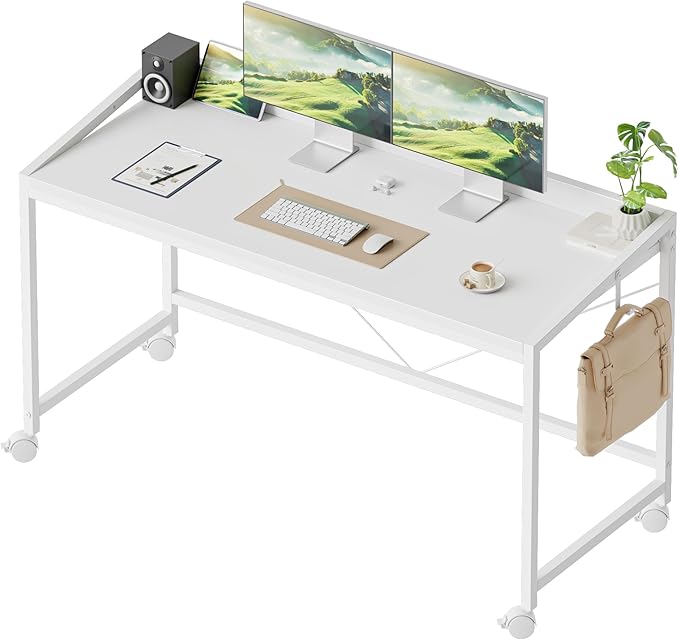 Mericonia 48 inch Rolling Computer Desk with Wheels, Gaming Desk for Small Spaces, Modern Simple Style Table for Home Office, Study Writing Table
