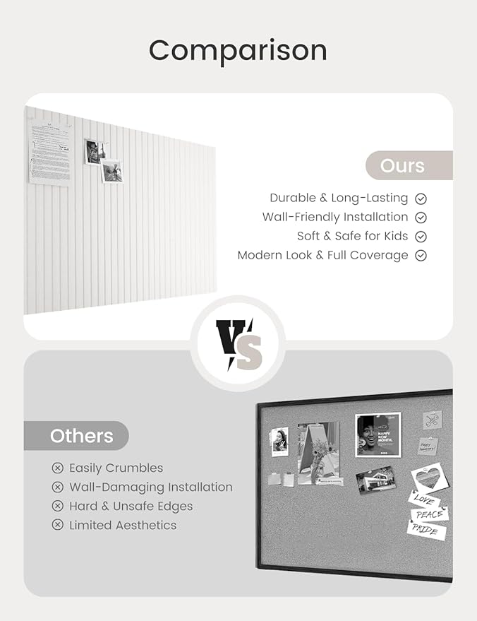 Bumusty Large Cork Board Alternative-48 x 36" Felt Bulletin Board Tiles, with 30 Pushpins, 70 Adhesive Tabs, 12-Pack Slat Wall Paneling, Cork Boards for Office Push Pin Board Felt Board-Milky White