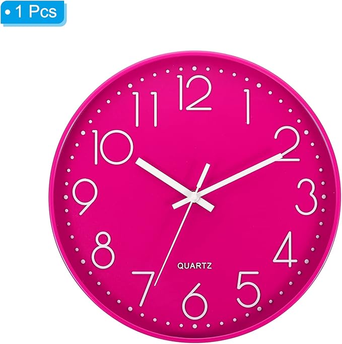 PATIKIL 12 Inch Wall Clock, Battery Operated Silent Non-Ticking Round Wall Clocks for Office Bedroom Decorative, Pink