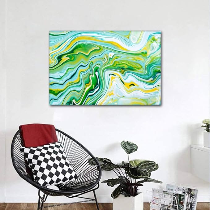 Canvas Wall Art Modern 1 Panel Abstract Poster Blue Yellow and Green Prints on Canvas Native Americans House Canvas Decor for Living Room Wall Art Decor Stretched and Framed Ready to Hang 36x24 in