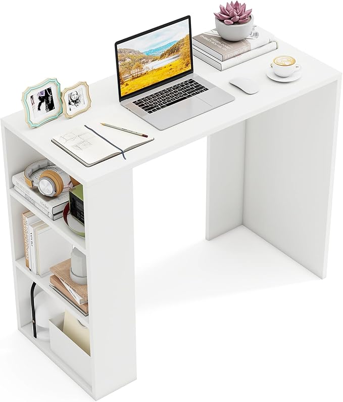 Tangkula Small Computer Desk, 36 Inch Home Office Desk with Bookshelf, Student Teen Study Writing Desk, Modern Simple Laptop Workstation, Vanity Table for Small Space (White)