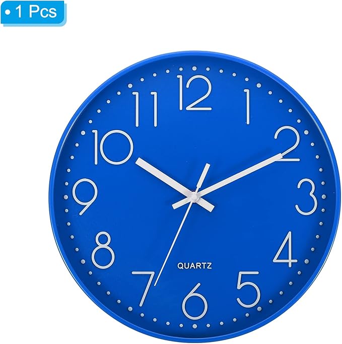 PATIKIL 12 Inch Wall Clock, Battery Operated Silent Non-Ticking Round Wall Clocks for Office Bedroom Decorative, Blue