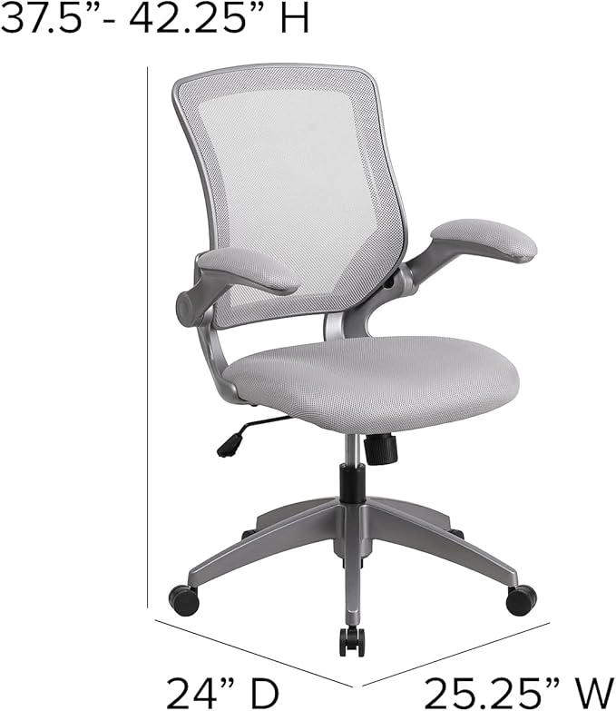 Flash Furniture Kale Mid-Back Gray Mesh Swivel Ergonomic Task Office Chair with Gray Frame and Flip-Up Arms