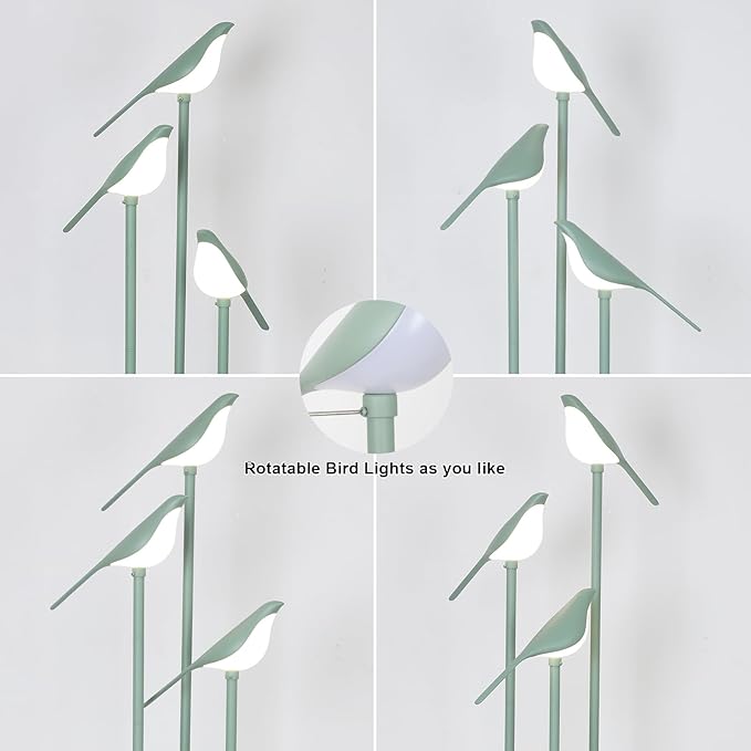 Bird Floor Lamp for Bedroom, Green Standing Lamps for Living Room, Corner Tall Lamp with Table, 3-Lights Vintage Floor Lamp, Modern Stand Up Lamp for Office, Girls Room, Unique Bird Lamps