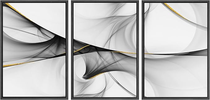 SIGNWIN Framed Canvas Print Wall Art Set 3D Geometric Smoke Wave Landscape Abstract Shapes Illustrations Modern Art Decorative Nordic Zen Chic for Living Room, Bedroom, Office - 24"x36"x3 Black