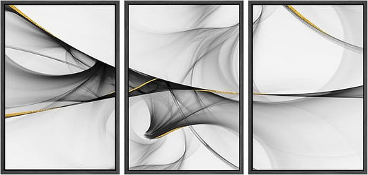 SIGNWIN Framed Canvas Print Wall Art Set 3D Geometric Smoke Wave Landscape Abstract Shapes Illustrations Modern Art Decorative Nordic Zen Chic for Living Room, Bedroom, Office - 16"x24"x3 Black