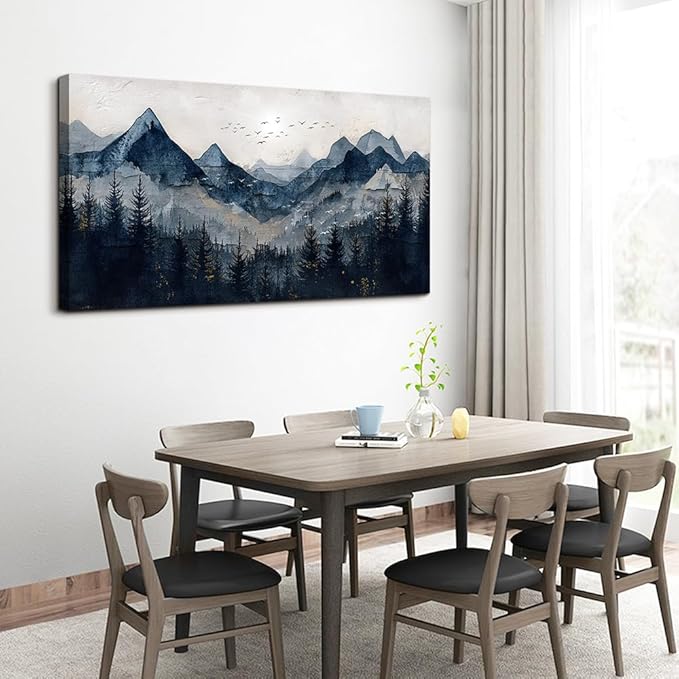 Wapluam Framed Canvas Wall Art Decor Vintage Black And White Wall Painting Wall Art for Living Room Abstract Mountains Landscape Pictures Wall Decor For Bedroom Office Ready To Hang Home Decorations