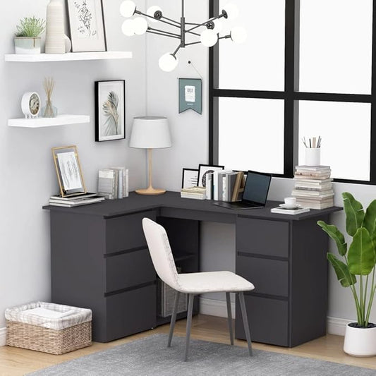 L Shaped Corner Desk Modern Writing Computer Desk, Home Office Desk Writing Study Table PC Desk Workstation for Bedroom, Gray 57.1"x39.4"x29.9" Engineered Wood(F)