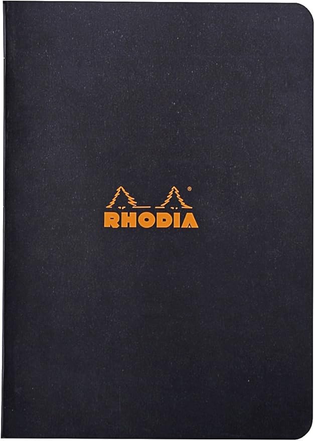RHODIA 119189C - Black Piqué Notebook - A5 - Lined - 96 pages - White Clairefontaine paper 80 g/m - Soft, resistant and waterproof coated card cover - Classic