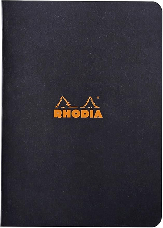 RHODIA 119189C - Black Piqué Notebook - A5 - Lined - 96 pages - White Clairefontaine paper 80 g/m - Soft, resistant and waterproof coated card cover - Classic