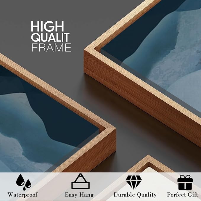 BINCUE Framed Blue Mountain Wall Decor Fog Blue Ridge Mountains Wall Art 16x24 Inches Minimalist Landscape Paintings Framed Mountains Wall Art Decor Simple Landscape Artwork for Living Room Bedroom Office Set of 3