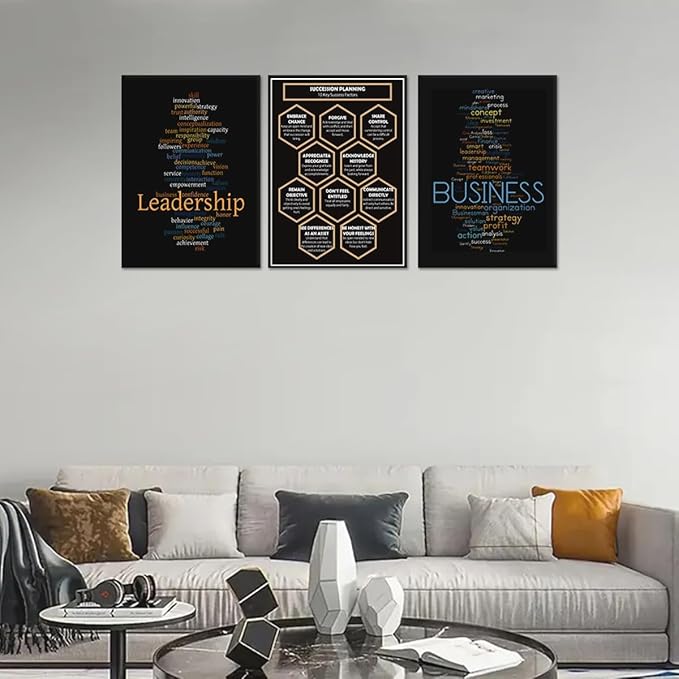 3 Panel Motivational Canvas Wall Art, Framed Office Prints Business Poster Inspirational Quotes Wall Decor for Living Room, Bedroom, Home - 20"x28"x3