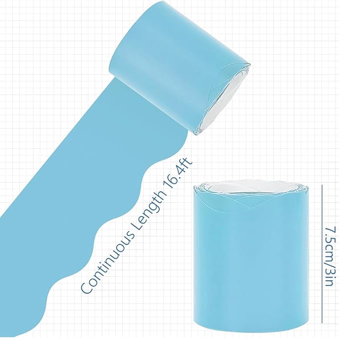 Whaline 65.6ft Summer Baby Blue Bulletin Board Borders 4 Rolls Gradient Blue Die-Cut Board Trim for Classroom Office Chalkboard
