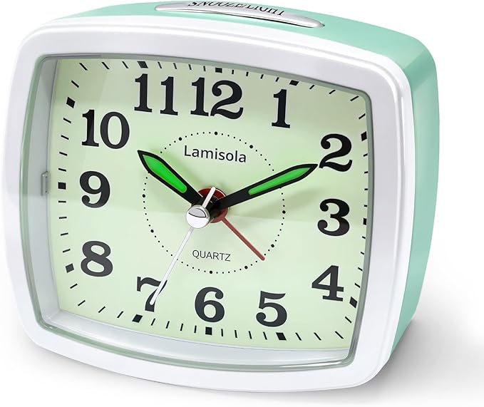 Battery Analog Travel Alarm Clock, Small Clock for Bedroom, Desk Table Shelf Clocks for Room Office Bathroom Vanity, Aesthetic Retro Clocks for Kids Teen Seniors, Mint