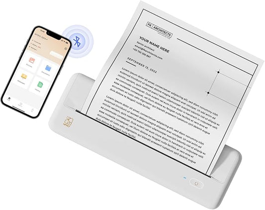HPRT Wireless Portable Printer - Bluetooth Thermal Printer for Travel, Mobile Office, School, Home Compatible with iOS Android (Renewed) (White)