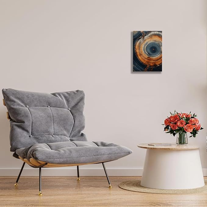 IBHJSART Framed Tree Ring Canvas Wall Art Vintage Colorful Wood Stump Painting Prints Modern Minimalist Pictures Neutral Nature Rustic Farmhouse Decor Living Room Bedroom Bathroom Office